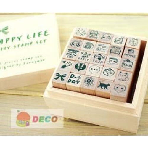 1set/lot Happy Life Diary stamp set DIY Wooden stamp Funny work Kids' zakka office school supplies(ss-1504)