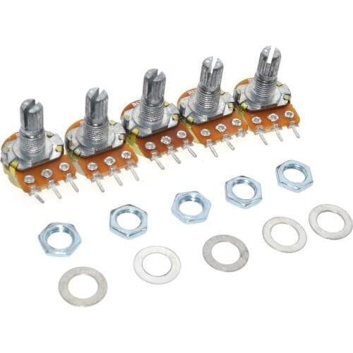10pcs WH148 Linear Potentiometer B1K B2K B5K B10K B20K B50K B100K B250K B500K B1M 15mm Shaft With Nuts Washers 3pin WH148