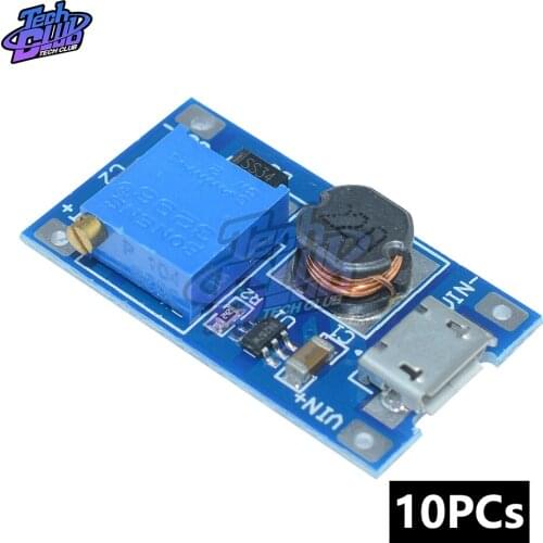 10pcs/lot MT3608 DC-DC Adjustable Boost Module 2A Boost Step Up Module with MICRO USB 2V - 24V to 5V 9V 12V 28V LM2577