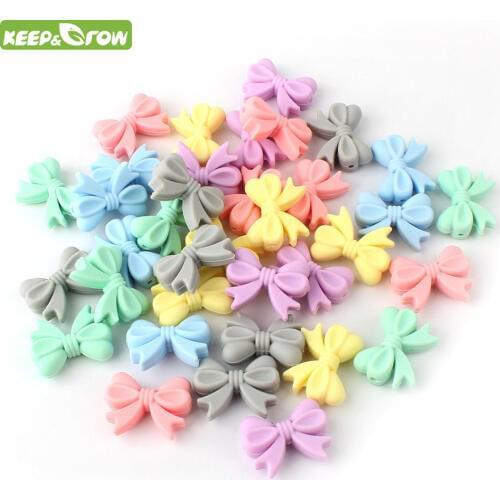 KEEP&GROW 10pcs Bow Tie Silicone Beads BPA Free Teethers Bowknot Baby Teething Beads DIY Necklace Making Pacifier Baby Products