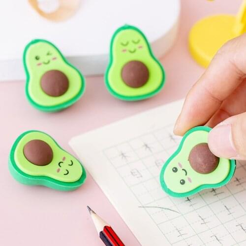 4PCS Kawaii Avocado Student Stationery School Office Supplies Cute Children Erasers For Kids Gift Creative Pencil Rubber Eraser