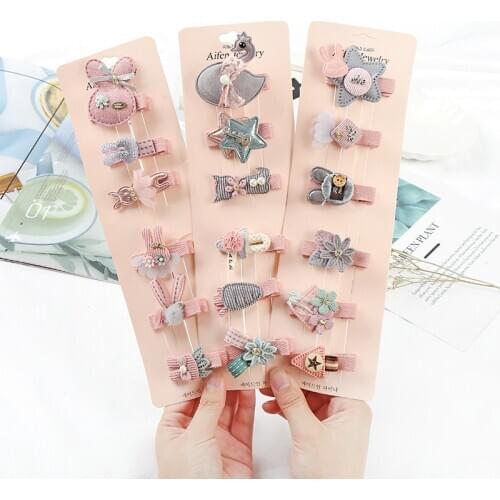 6PC Sweet Cartoon Childrens series Hair Pins Hair Grips Barrettes lovely Girls Fabric Liuhaiclip Hair Accessories HeadWear