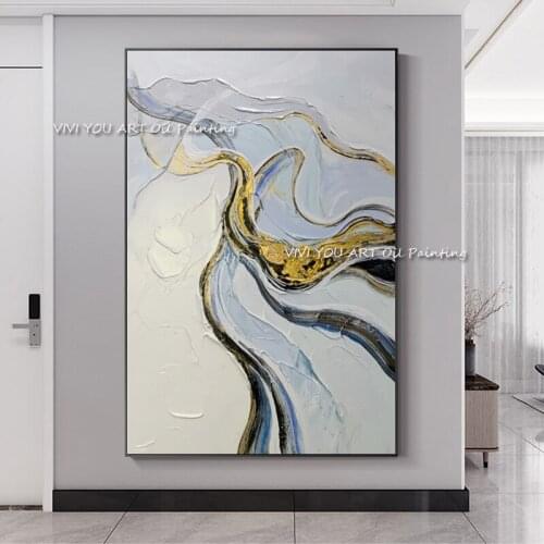 The Top Gold Water Flow 100% Handmade Abstract Picture Modern Original Golden Thick Oil Painting Art Design On Canvas Best Decor
