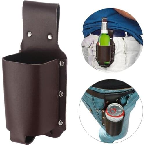 PU Leather Portable Storage Holder Metal Rivet Outdoor BBQ Picnic Hiking Beer Wine Beverage Can Bottle Holder Storage Case