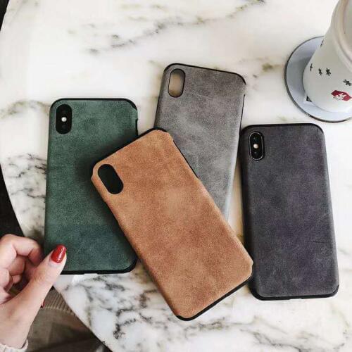 Imitation Leather Back cover For iPhone 11Case Black/Brown/Green/Gray Slim Anti-Scratch Soft Retro Cover For iPhone 7 case