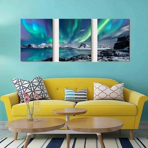 5D Diy Diamond Painting Aurora Landscape 3 Pieces Diamond Embroidery Triptych Mosaic Cross Stitch Rhinestone Wall StickerZP-4481