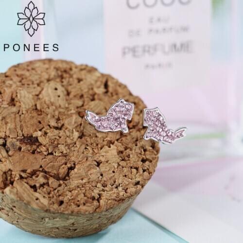 PONEES European American Fine Jewelry Wholesale Cute Rabbit Earrings With Pink Crystal Earrings For Women Girl Free Shipping