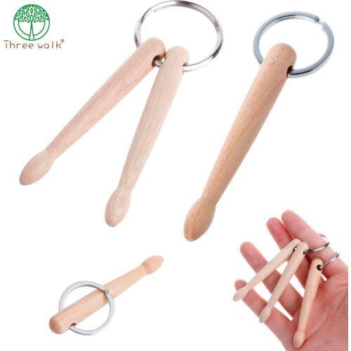 Wood Drumsticks Percussion Key Ring Chain Keyrings Mini Drum Sticks Keychain