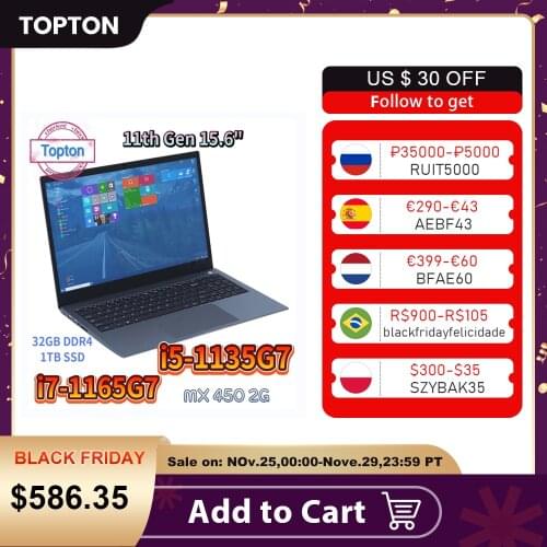 Topton 11th Gen 15.6 Inch Laptop Intel Core i7 1165G7 i5 1135G7 NVIDIA MX 450 Metal Notebook Ultrabook Windows 10 Netbook WiFi