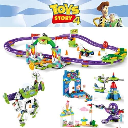 Disney Movie Toy Story 4 building blocks Buzz Lightyear Carnival roller coaster bricks train children toys gift contain figures