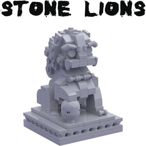 MOC Build Block Maker Classic Image Of Ancient Architecture Stone Lions Creative Assembly Model Kids Toy DIY Build Bricks Gift