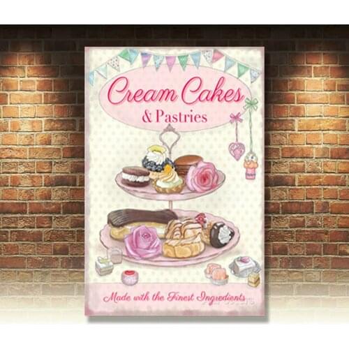 Cream Cakes & Pastries, Vintage Kitchen Cafe Restaurant, Small Metal Tin Sign