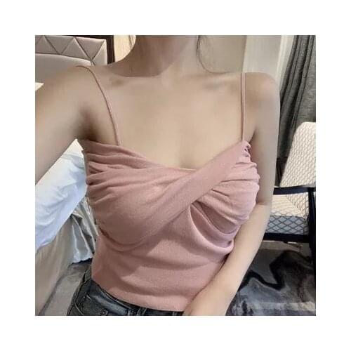 Spaghetti Straps Crop Tops Knitting Camisole Women Cross Sexy Solid Summer Camis Tops Sleeveless Casual Knitwear Designer
