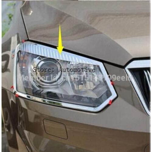 2pcs ABS Chrome Front Headlight Lamp Cover Fit For Fit For Skoda Yeti 2013 2014 2015