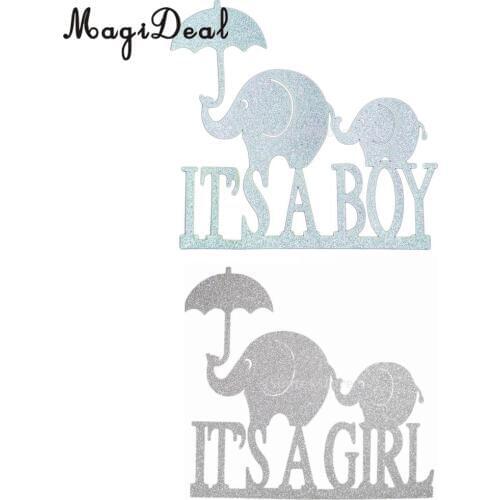 MagiDeal Delicate 20Pcs Glitter Silver Its A Girl/ Boy Baby Topper With Cute Elephant Design Gender Reveal for Baby Shower Decor