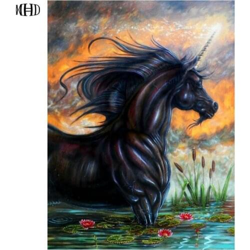 MHD DIY Black horse full square/round Diamond Painting Cross Stitch Kits Mosaic Diamond Embroidery Patterns Rhinestones