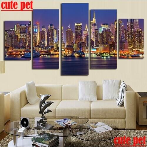 5PCS Diamond Mosaic Urban Architecture CrossStitch DIY full square Diamond Embroidery Diamond Painting home decor gifts cute pet