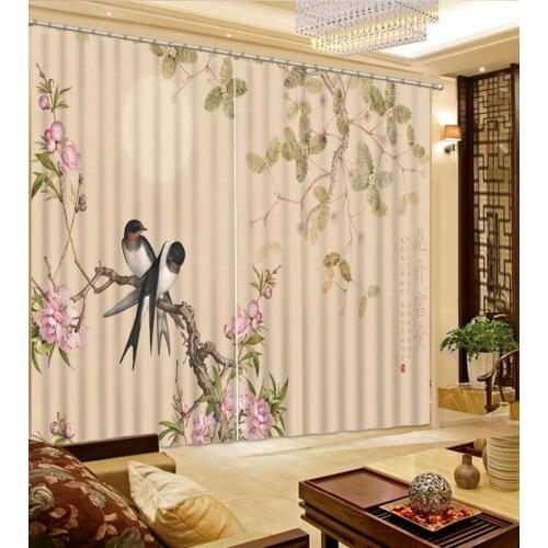 Luxury Blackout 3D Window Curtains For Living Room Bedroom Flower and bird curtains