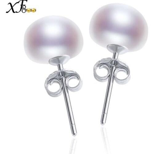 [XF800]Natural Pearl Earrings 925-Sterling-Silver Jewlery Real Fresh Water White Pearl Stud Earrings Wedding Party Gift [E253]