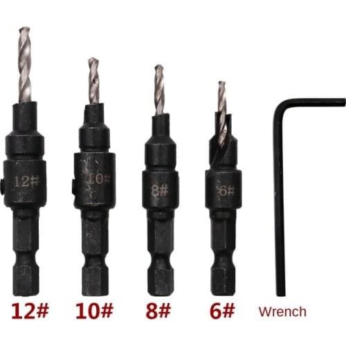 5-piece Woodworking Countersunk Bit High-speed Steel Titanium-plated Hexagonal Shank Twist Drill Bit with Hole Chamfering