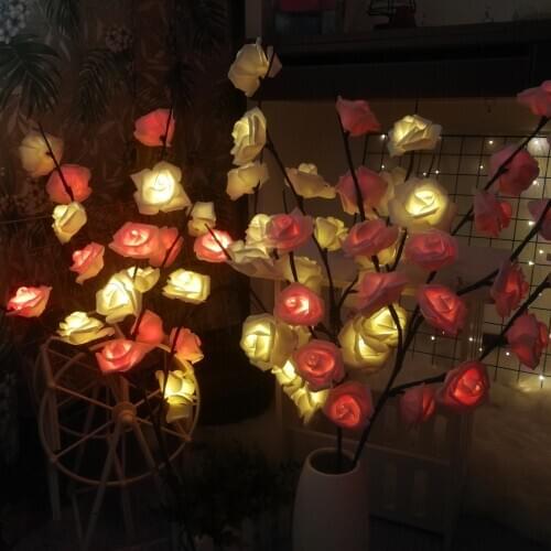 LED Rose Branches Lamp Battery Power Fairy Garland Vase Lights Indoor Night Light Bedroom Wedding Holiday Xmas Party Decoration