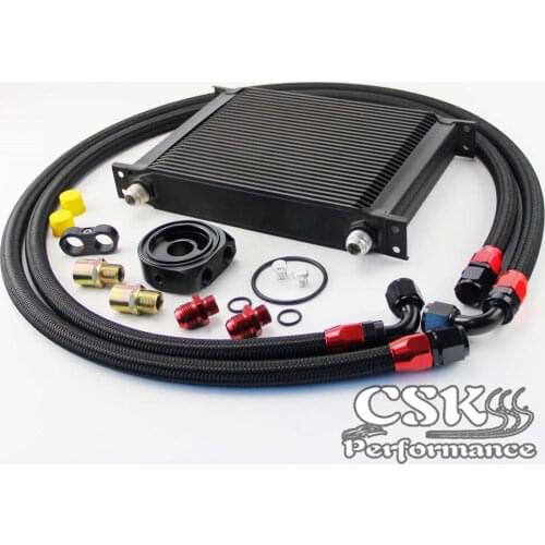 Universal 28 Row 10AN Aluminum Engine Transmission Oil Cooler+black adapter Kit