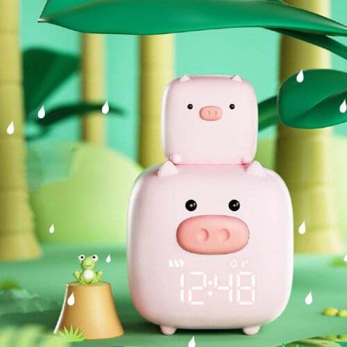 Practical USB Cartoon Silicone Pig Touch Night Light Alarm Clock With Temperature Button Version Alarm Clock