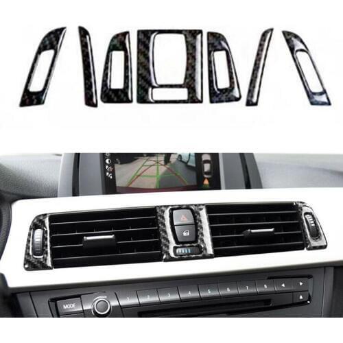 YAQUICKA 7x Carbon Fiber Car Front Air Conditioner Outlet Vent Frame Cover Trim Sticker For BMW 3 Series 2013-2015 GT 2013-2016