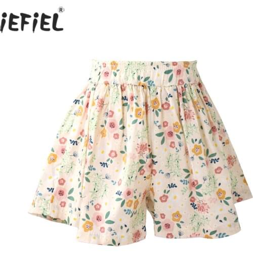 1-4T Summer Princess Pleated Floral Print Shorts For Girls Toddler Kid Loose Flower Print Skirt Shorts Cute Sweet Beach Trousers