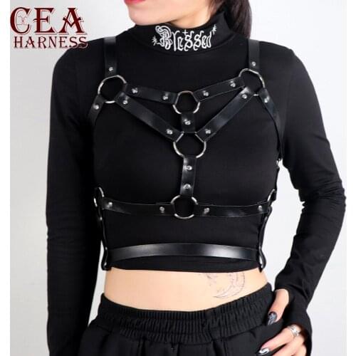 CEA Women Leather Harness Belt Sets Garters Leg Suspenders Handmade Sexy Thigh Bra Fetish Restraints Belts Bondage Gothic Belts