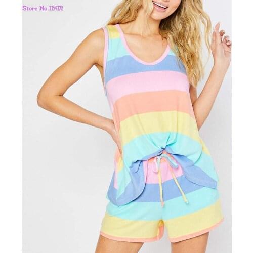 Plus Size PajamasWomen Sexy Lingerie Set Sleeveless Vest+Drawstring Shorts Swimsuit Sleepwear 5XL Striped Printed Home Suit