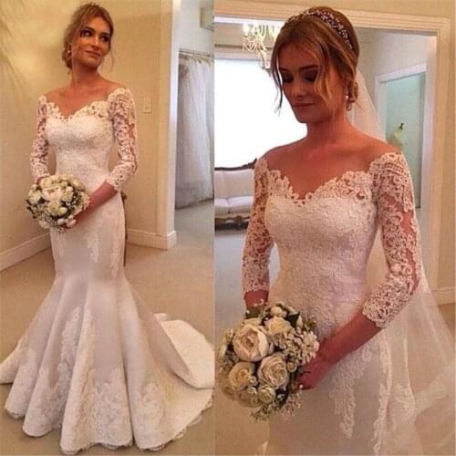 Mermaid Long Sleeve Wedding Dresses Full Lace Appliques Bride Dress Sweetheart Backless Wedding Gown Vestidos de Noivas 2021