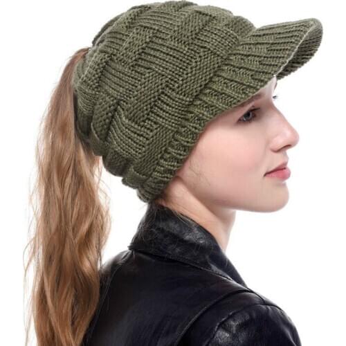 Winter Baseball Cap Horsetail Cap Lady Knitted Warm Hat Messy Bun Beanie Beanie Hat Soft Knit Cap Fashion Crochet Wool Hat