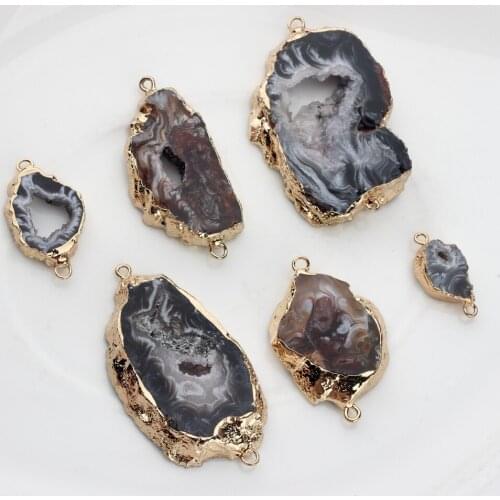 15*47mm 15*29mm 1pcs Natural Stone Charms Pendant Black Geometry Shape Double Hole s Connector For DIY Jewelry Accessories