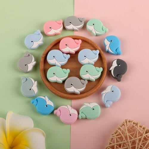 Sunrony 10pcs Whale Shape Silicone Beads Baby Molar Teether Bead DIY Pacifier Chain Jewelry Accessories