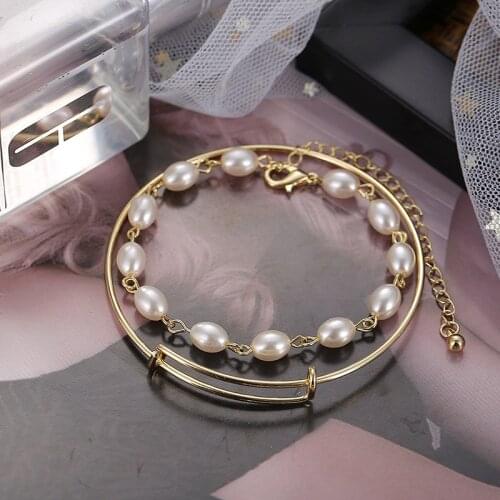 2pcs/set Baroque Imitation Pearl Bracelet Vintage Gold Color Hollow Metal Chain Bracelet Charm Punk Gothic Fashion Party Jewelry