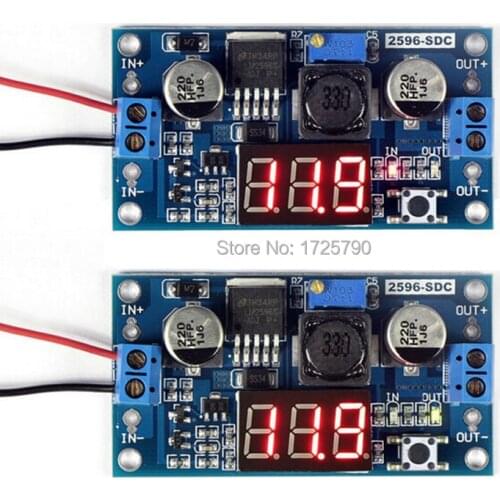 2pcs/lot LM2596 Adjustable Voltage Regulated Power Supply Converter DC-DC Step Down Module 12v to 5v, 24v Buck Voltmeter