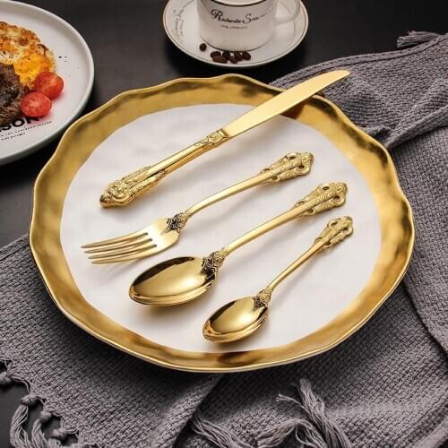 24Pcs/set Luxury Silver Gold Cutlery Set Dinnerware Flatware Set Tableware Silverware Dinner Fork Knife Spoon Drop Shipping
