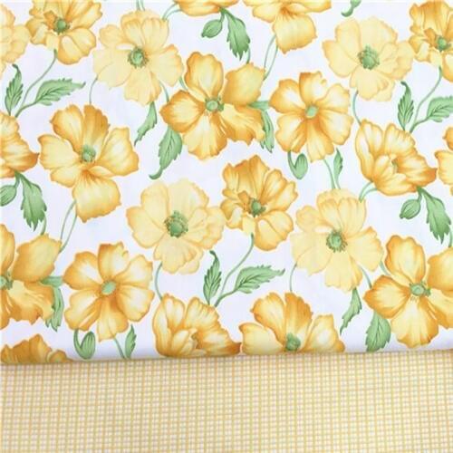50x40cm Graceful Yellow Sunflower & Check 100% cotton twill cotton Fabric Bundle For Doll Dress Cloth Bedding DIY Sewing