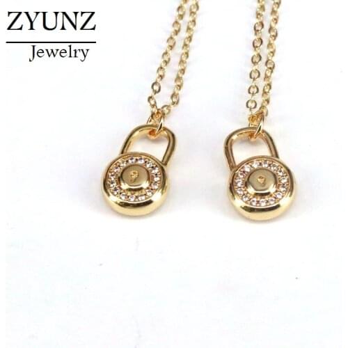 6PCS, CZ Cubic Zirconia Paved Lock Chain Pendant Charms Necklaces For Women Crystal Padlock Charm Necklace Jewelry