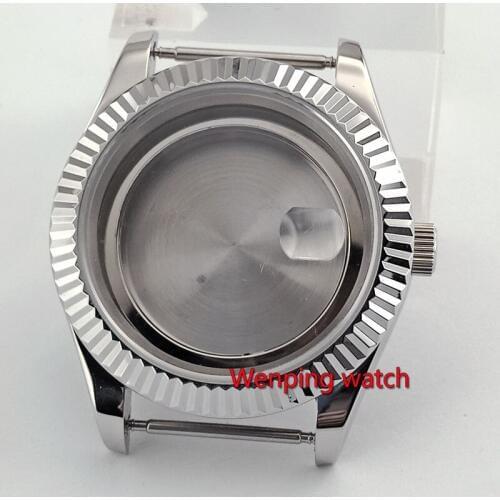 PARNIS 41mm sapphire glass date magnifier 316L stainless steel Watch Case fit ETA 2836 miyota 8215 movement p838