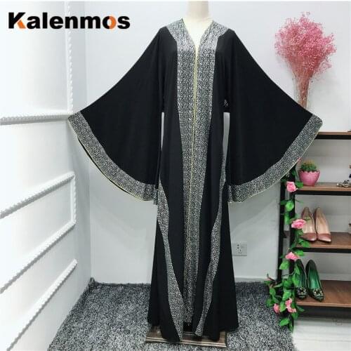 Elegant Dubai Arab Muslim Women Abaya Dress Inlaid Bright Stone Islam Caftan Batwing Sleeve Kaftan Long Robe Islamic Ropa