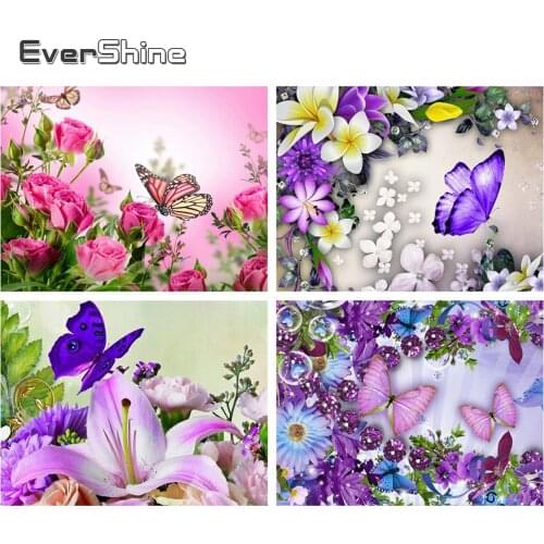 Evershine DIY Diamond Painting Flowers Cross Stitch Diamond Embroidery Flower Full Square Rhinestone Mosaic Home Decoration Gift