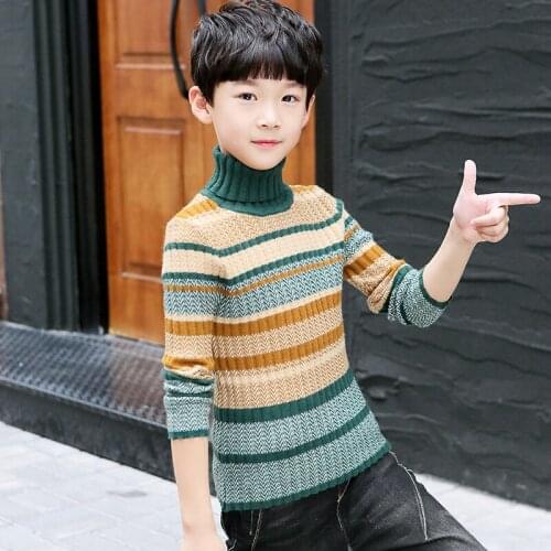 Boys Sweater Kids Outwear Tops 2021 High Neck Fleece Thicken Warm Winter Autumn Knitting Pullover Children Clothing