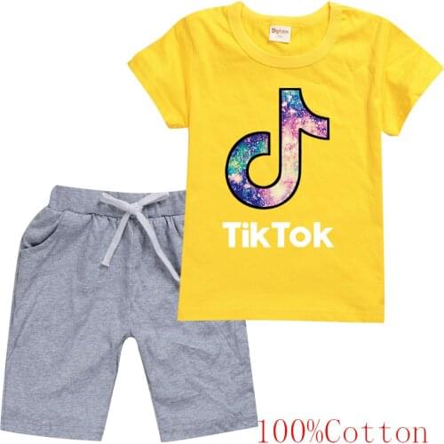 TIK TOK Boys Girls Summer Short Sleeve Shorts Combination Child Cotton Princess Pattern Childrens Clothing