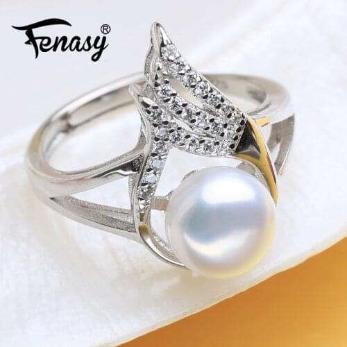 FENASY Natural Freshwater Pearl Rings New Fashion Trendy Zircon Party 925 Sterling Silver Adjustable Rings For Women Wholesale