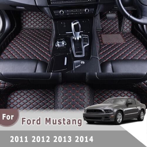 Leather Front & Rear Driver & Passenger Seat Floor Protection Carpets Car Floor Mats For Ford Mustang 2011 2012 2013 2014