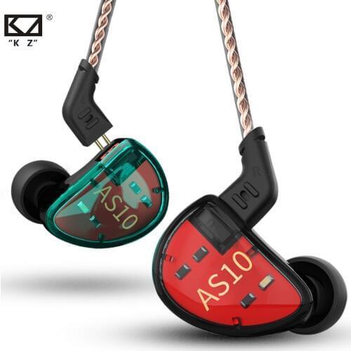 KZ AS10 Cyan 5BA Balanced Armature Driver HIFI Bass In Earphone Monitor Game Headset Noise Cancelling Earbuds