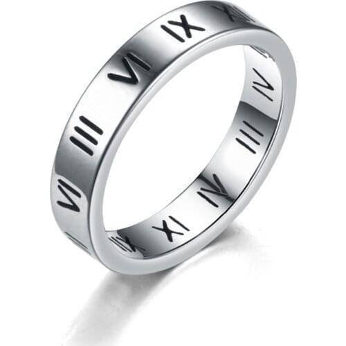 MANGOSKY 2018 new arrival 4mm 316 Titanium Stainless Steel Roman Numerals Ring Silver Color free shipping