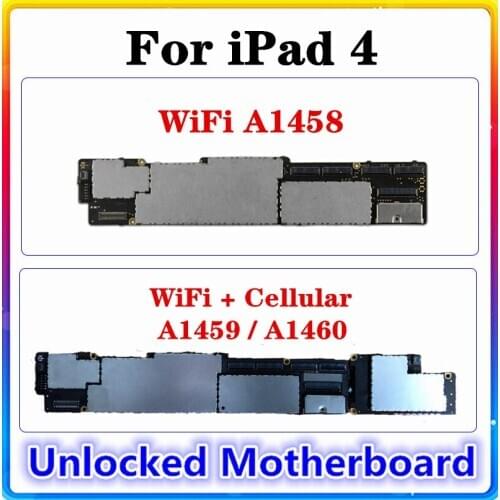 For IPad 4 Motherboard 16GB 32GB 64GB Original Replaced IOS Installed Clean Main Board With Chip WIFI A1458,Cellular A1459/A1460